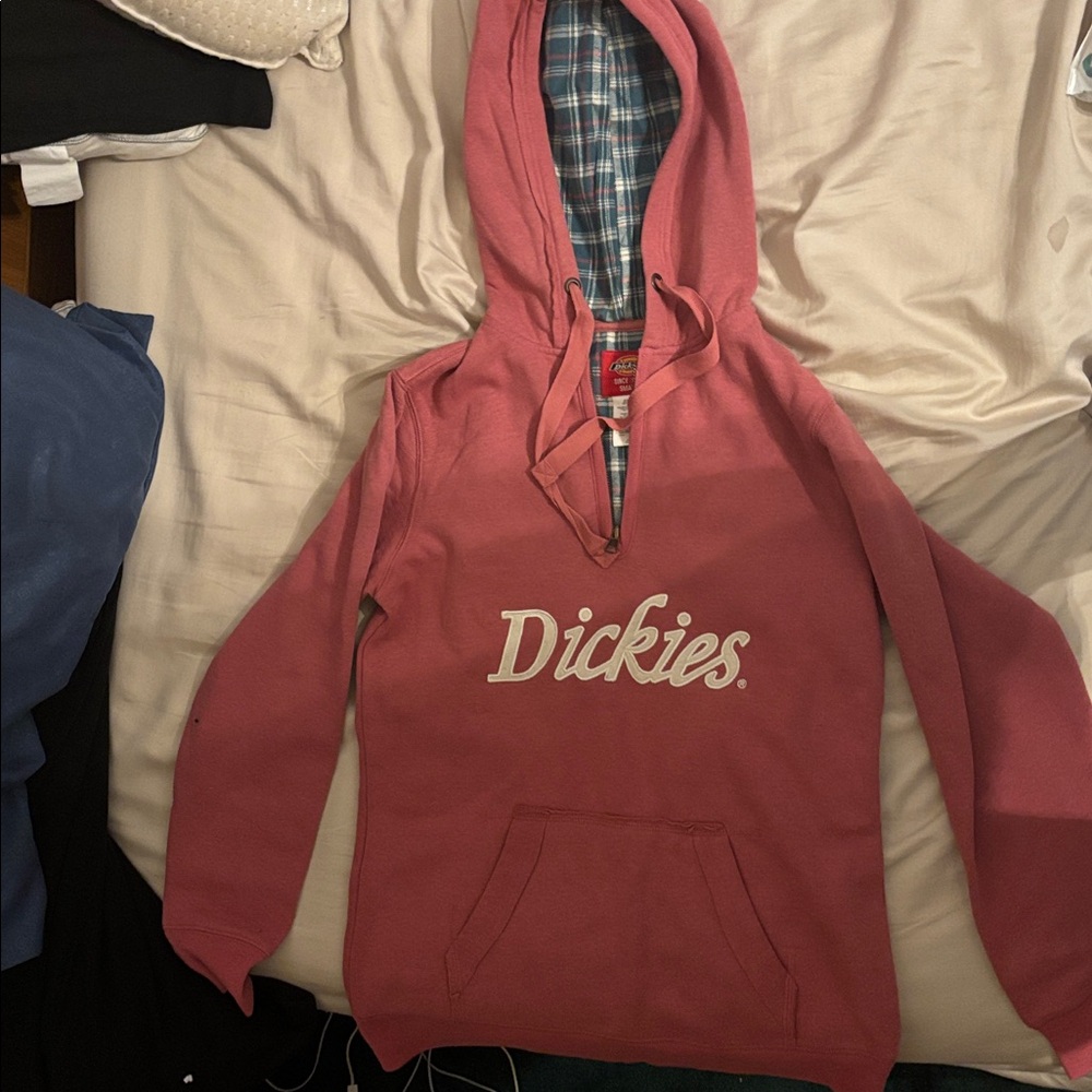 Dickies Pink Hoodie with Blue Plaid Lining